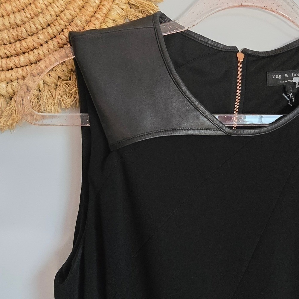 RAG & BONE Black Tiered Asymmetric Leather Accent Sheath Dress SZ 2 Quiet Luxury - Picture 5 of 11